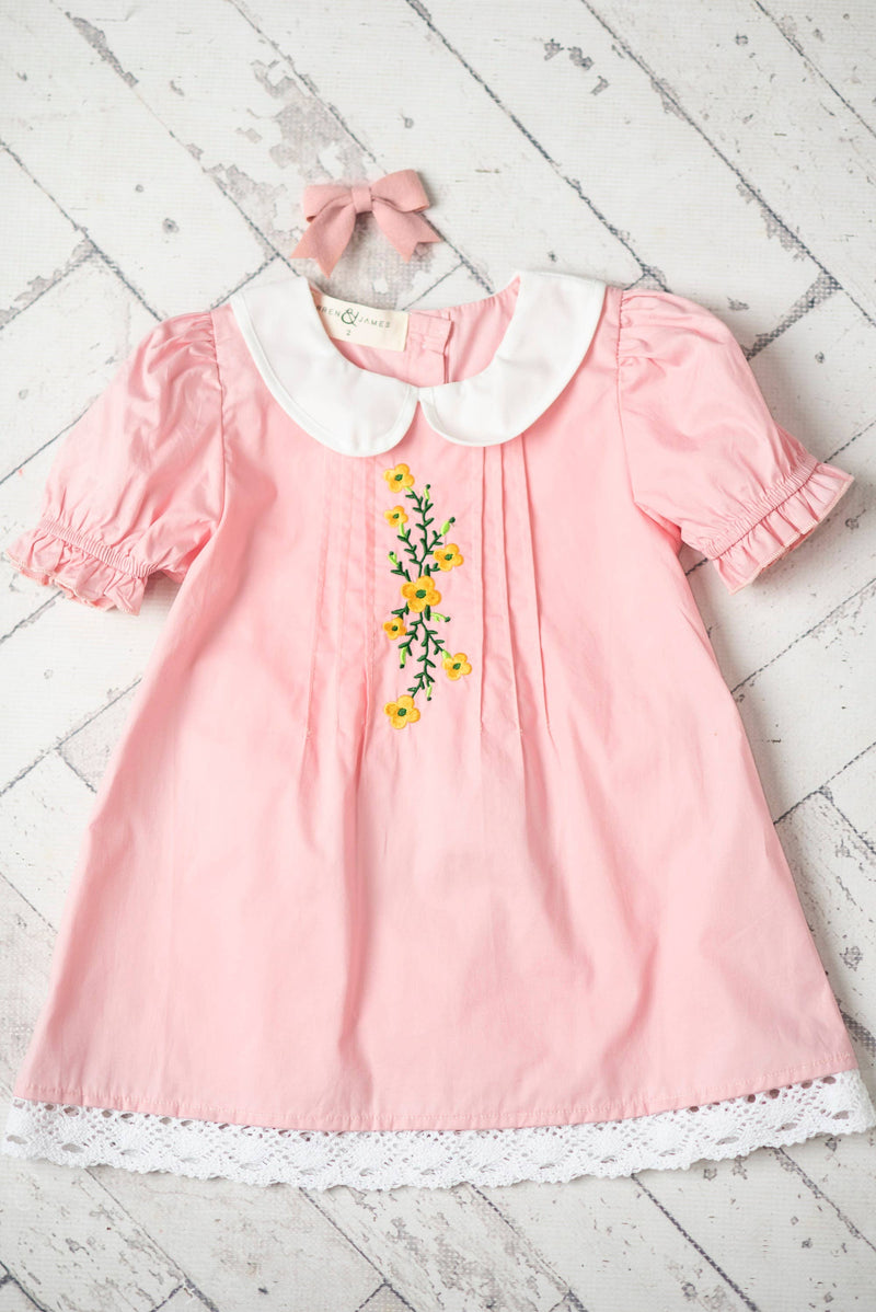 Kids Pink Embroidered Lace Collar Spring Easter Summer Dress: 12
