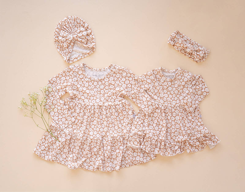 Twirl Skirt Bodysuit - Mocha Ditsy Floral: 3-6 Months