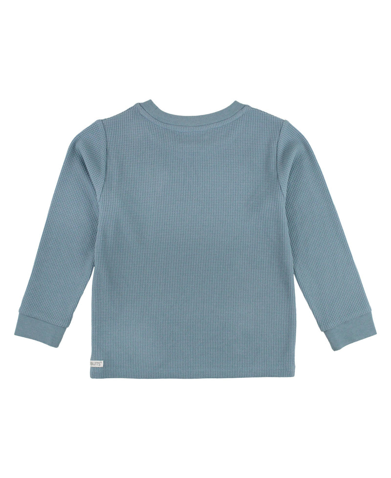 Slate Waffle Knit Long Sleeve Crew Neck Shirt: Blue