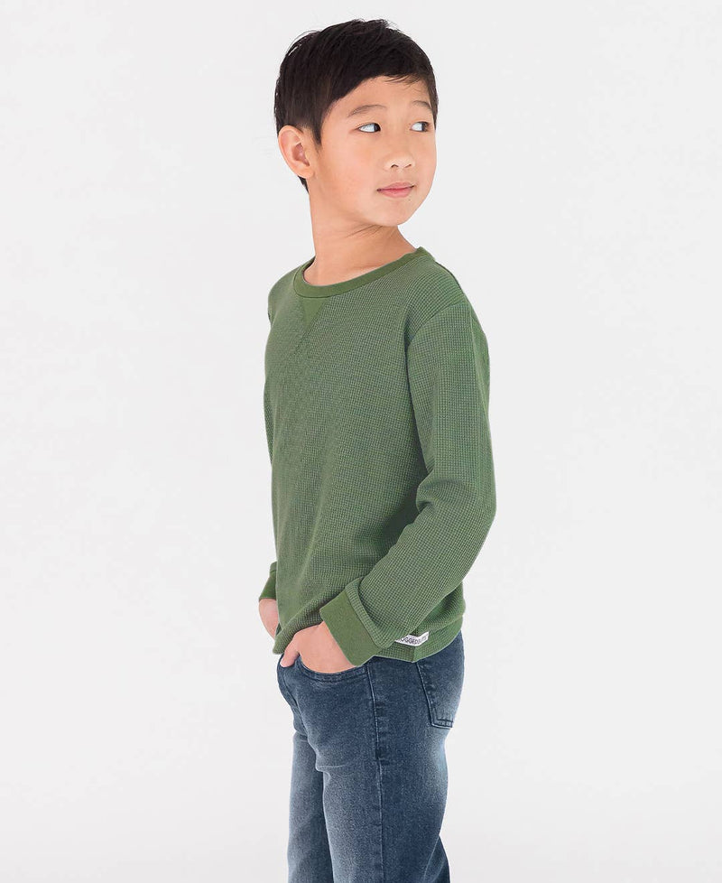 Sea Spray Waffle Knit Long Sleeve Crew Neck Shirt: Green