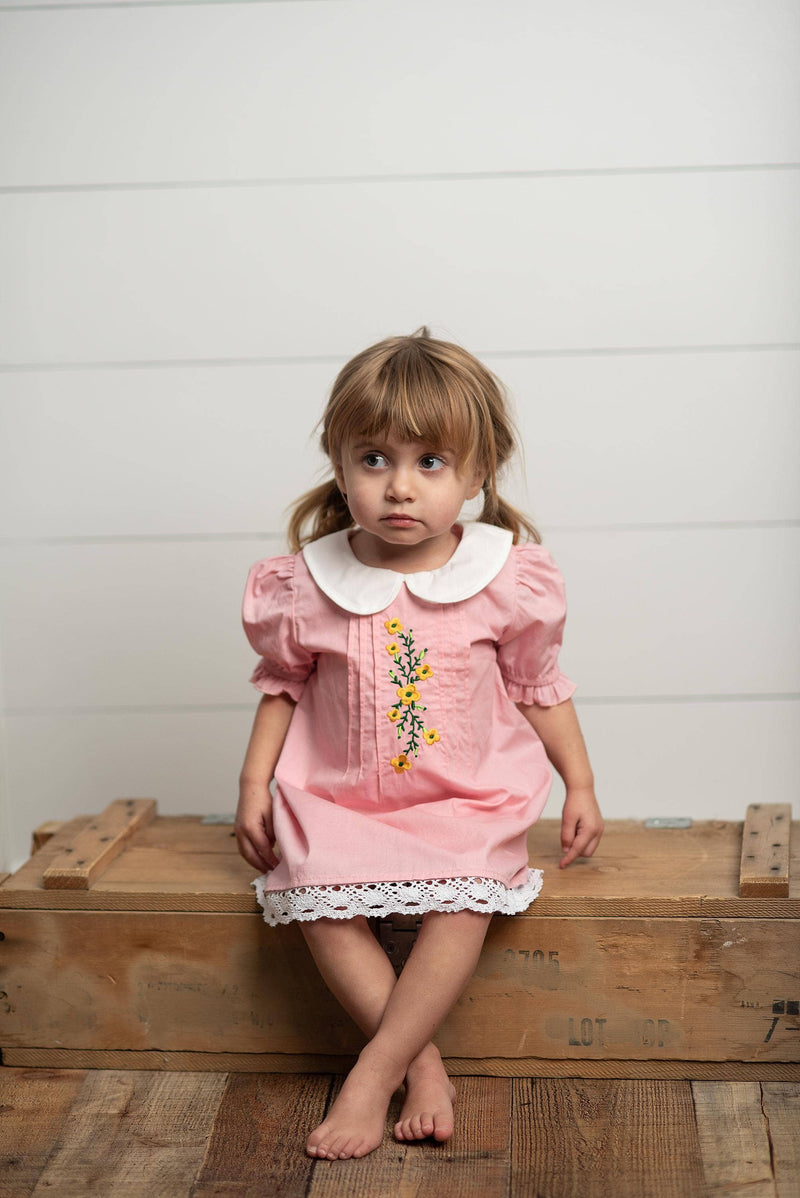 Kids Pink Embroidered Lace Collar Spring Easter Summer Dress: 12