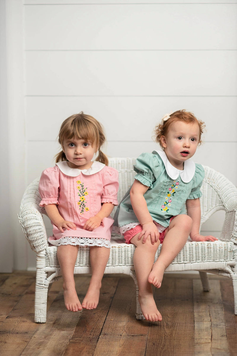 Kids Pink Embroidered Lace Collar Spring Easter Summer Dress: 12