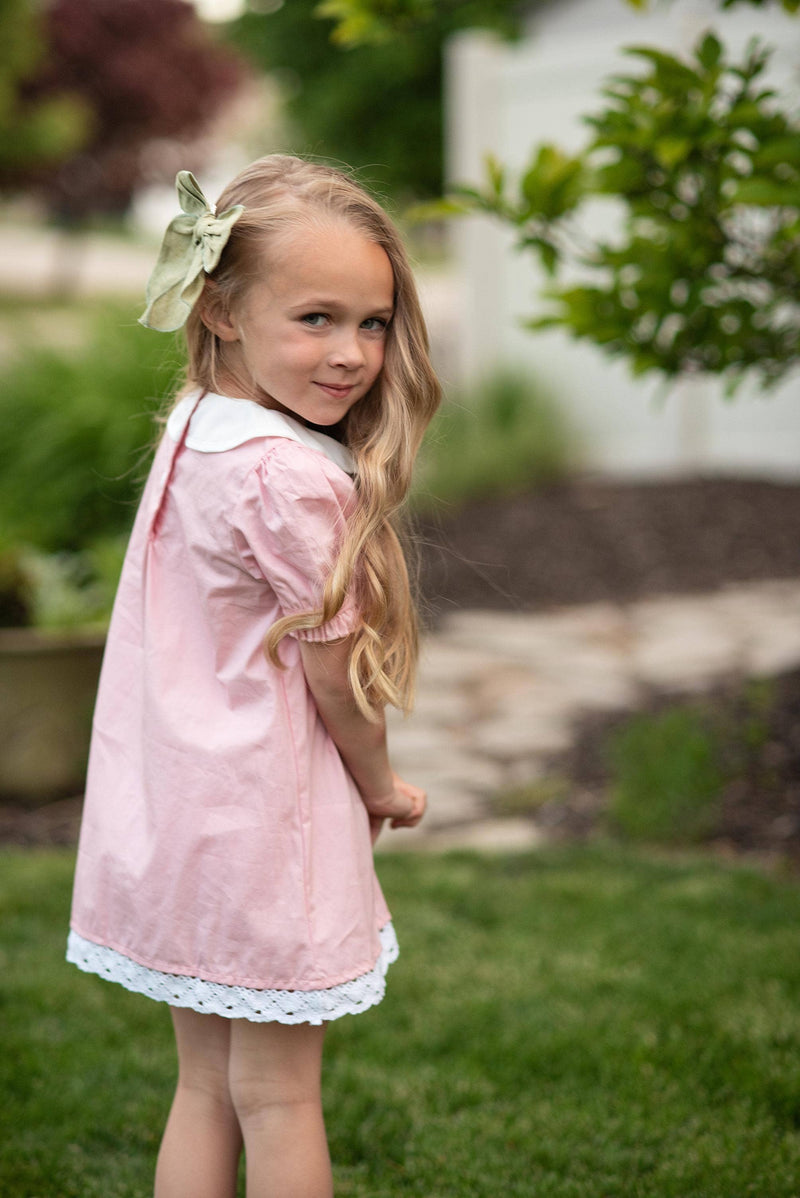 Kids Pink Embroidered Lace Collar Spring Easter Summer Dress: 12
