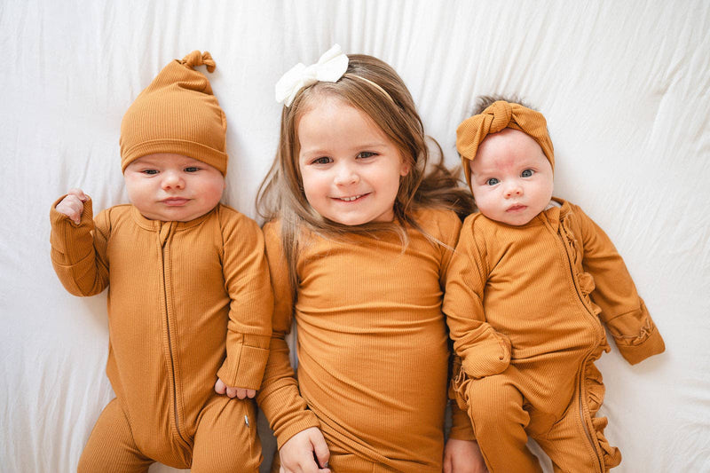 Zipper Romper - Caramel Ribbed: 0-3 Months