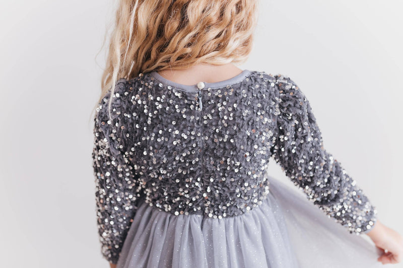 Kids Sequin Silver Holiday Fancy Sparkle Tulle Winter Dress: Silver