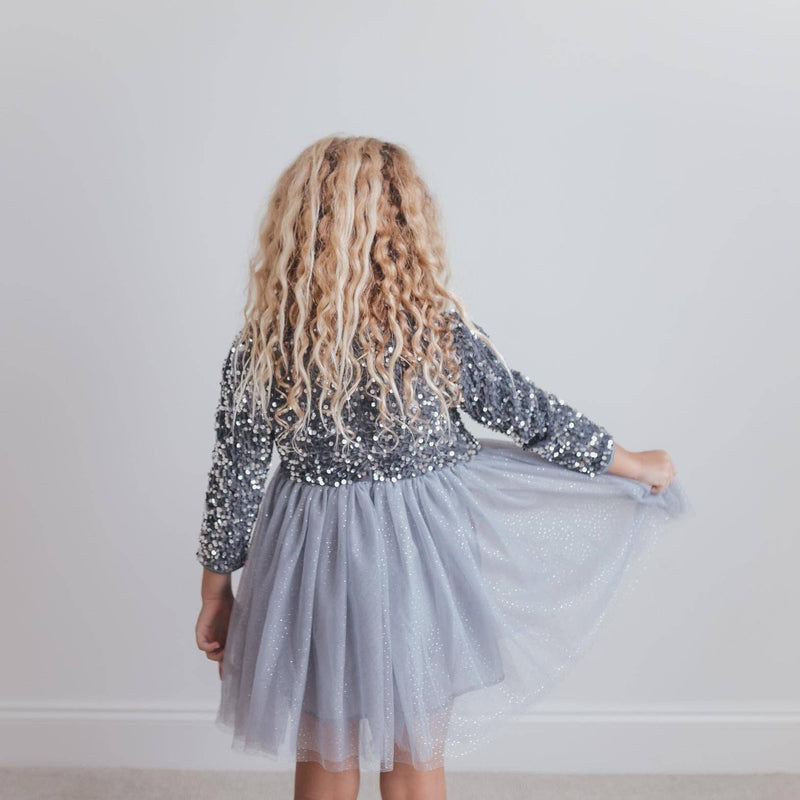 Kids Sequin Silver Holiday Fancy Sparkle Tulle Winter Dress: Silver