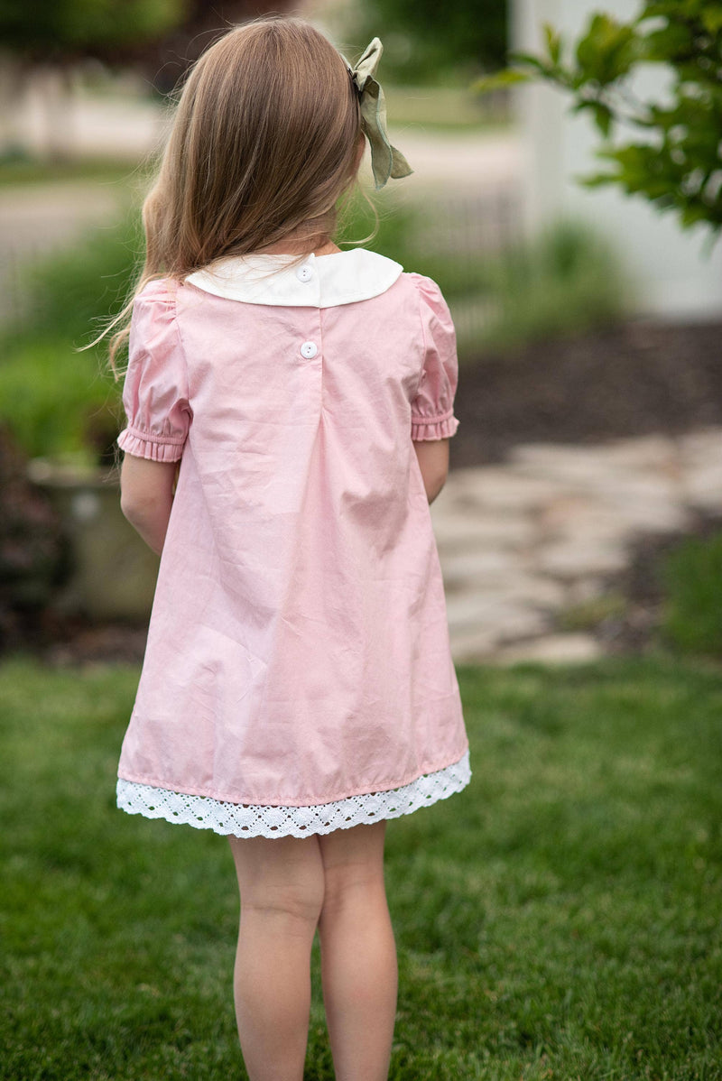 Kids Pink Embroidered Lace Collar Spring Easter Summer Dress: 12
