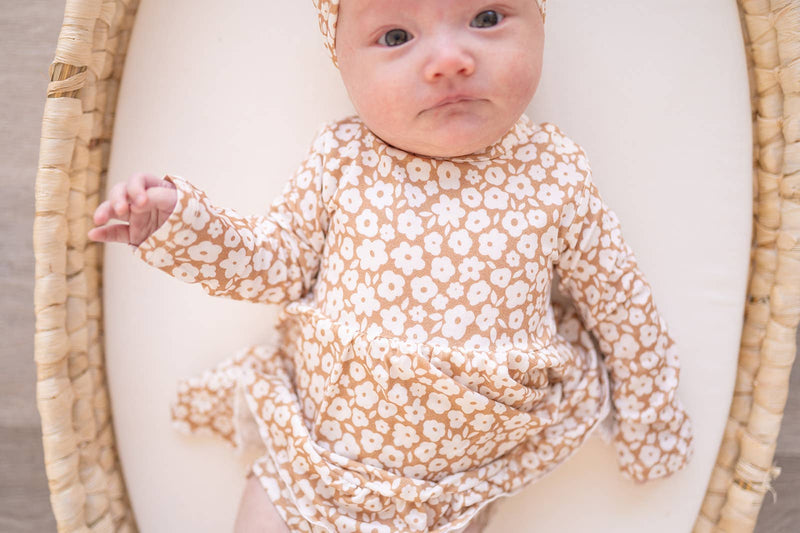 Twirl Skirt Bodysuit - Mocha Ditsy Floral: 3-6 Months