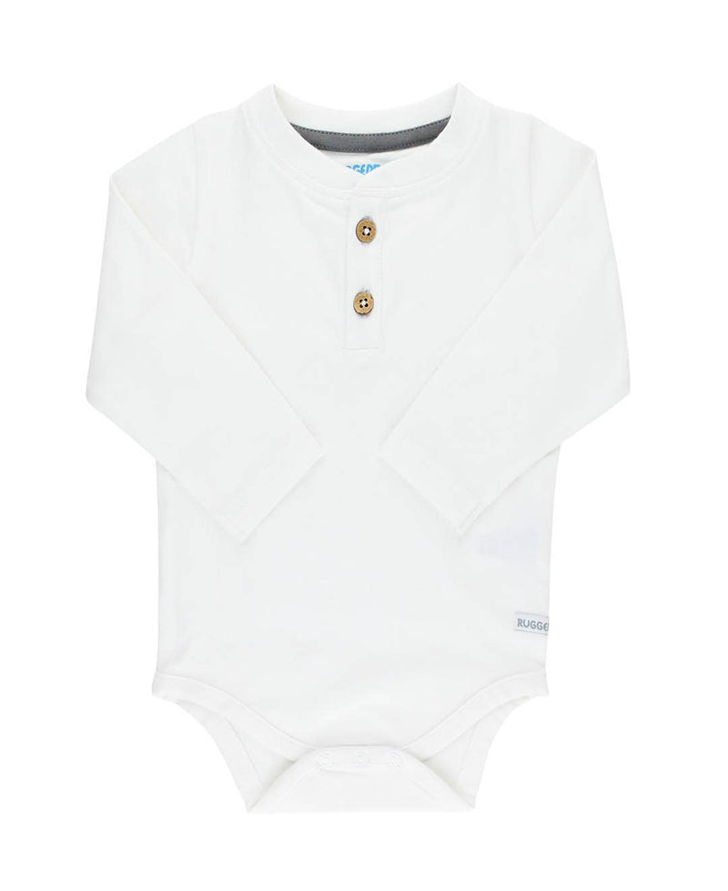 White Long Sleeve Classic Henley Knit Bodysuit: White