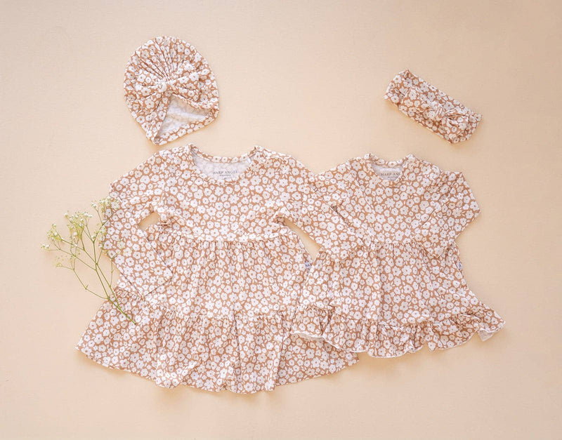 Long Sleeve Twirl Dress - Mocha Ditsy Floral: 3T