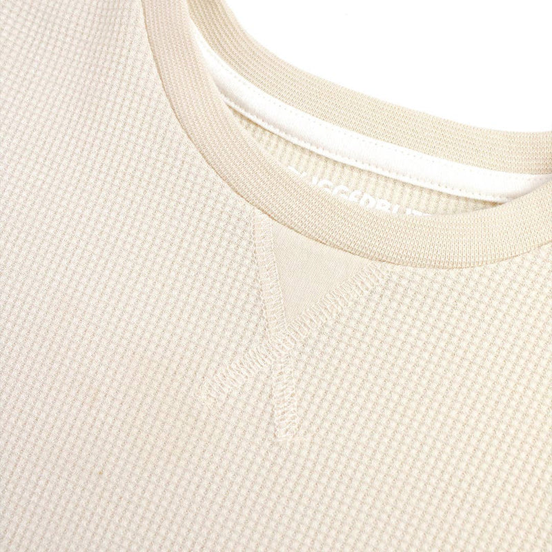 Oatmeal Waffle Knit Long Sleeve Crew Neck Shirt: Cream