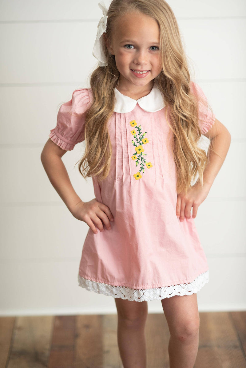 Kids Pink Embroidered Lace Collar Spring Easter Summer Dress: 12