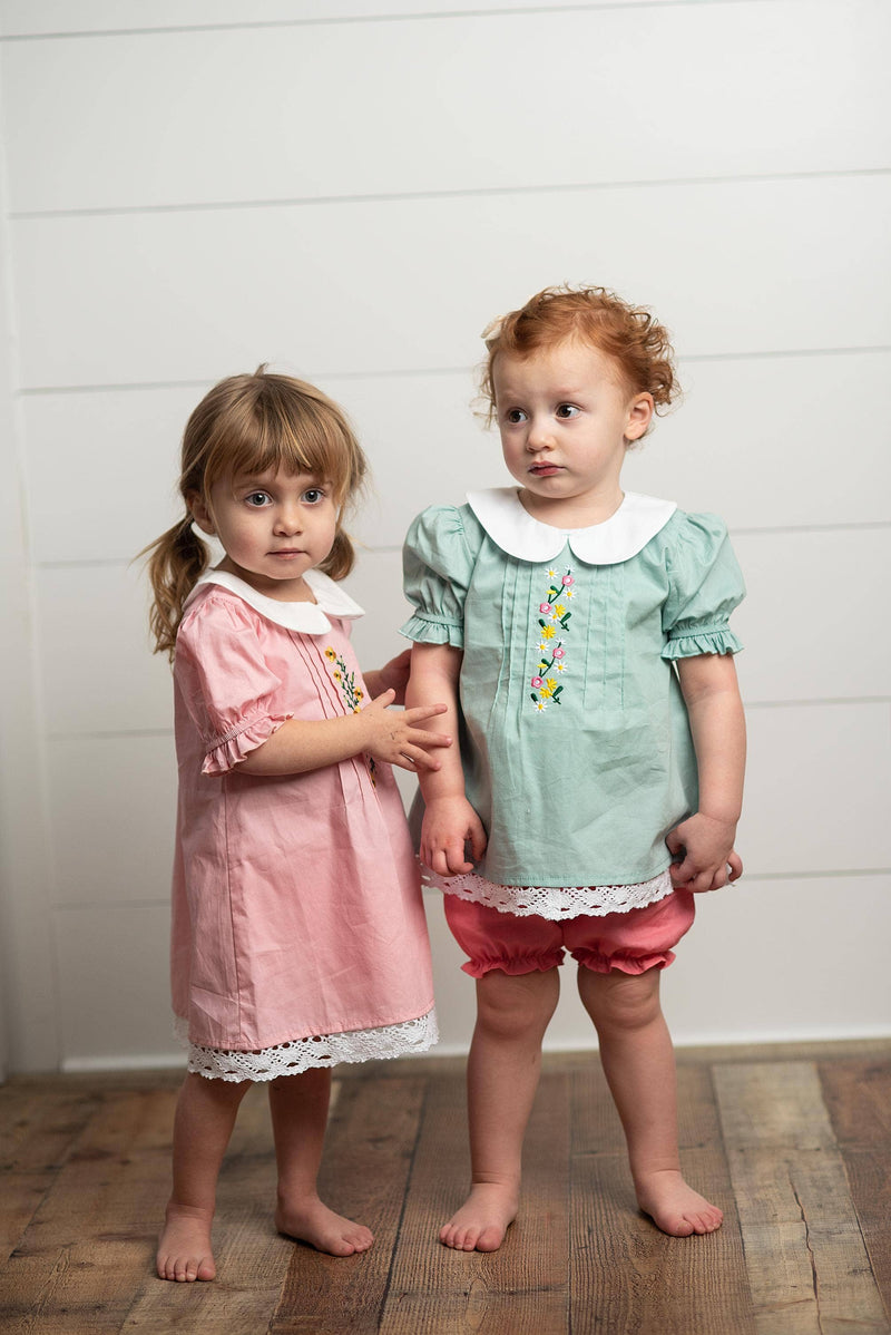Kids Pink Embroidered Lace Collar Spring Easter Summer Dress: 12