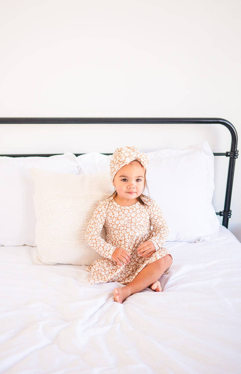 Long Sleeve Twirl Dress - Mocha Ditsy Floral: 3T