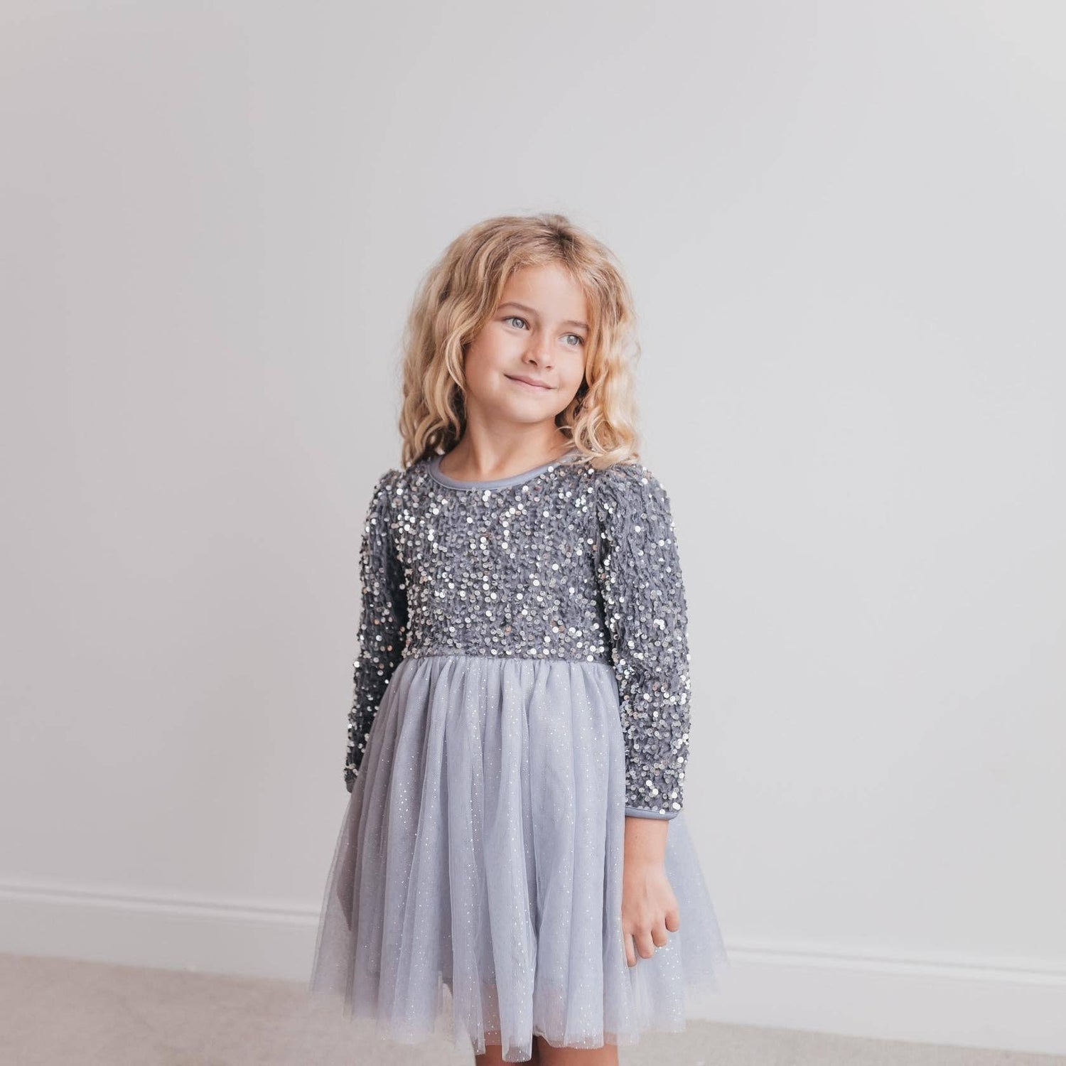 Kids Sequin Silver Holiday Fancy Sparkle Tulle Winter Dress: Silver