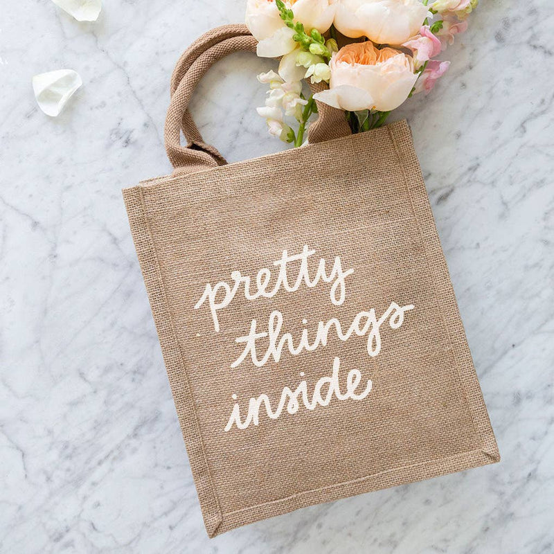 Reusable Gift Tote - Pretty Things Inside: White / Medium