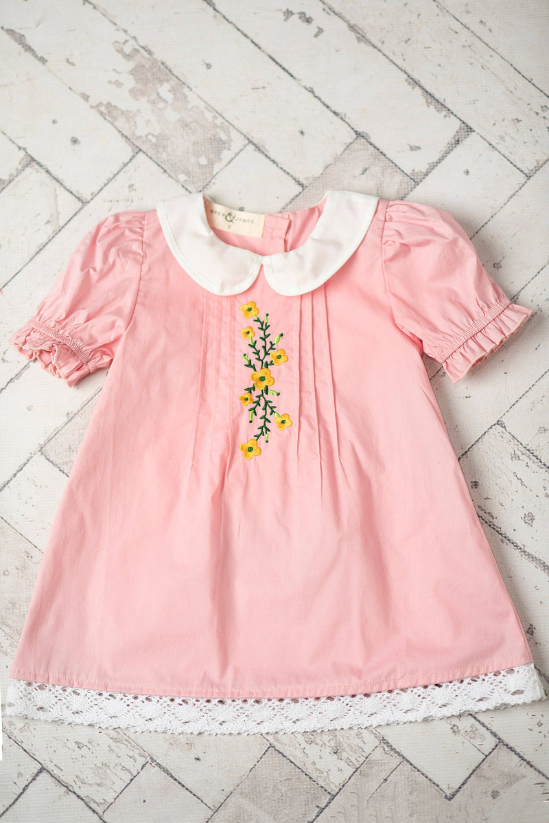 Kids Pink Embroidered Lace Collar Spring Easter Summer Dress: 12