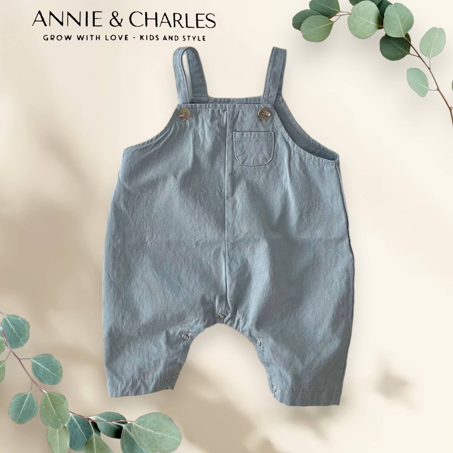 Annie & Charles® organic cotton overalls: Blue / 12-18 M
