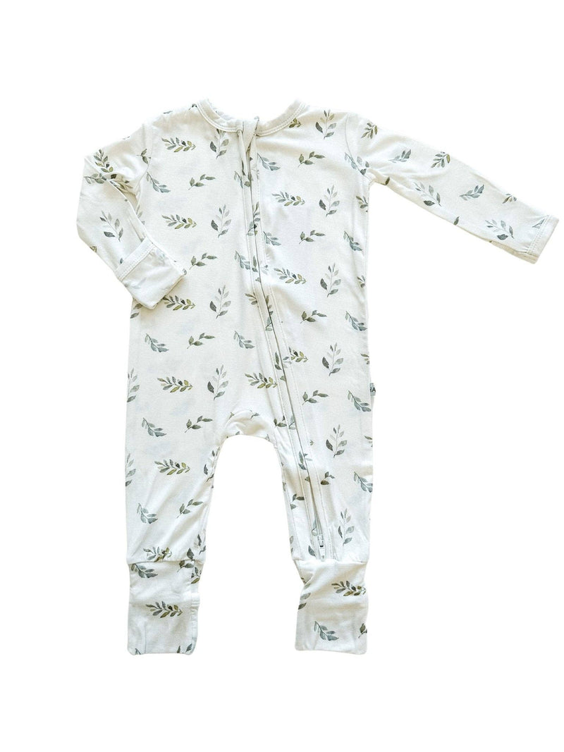 Zipper Romper - Green Leaves