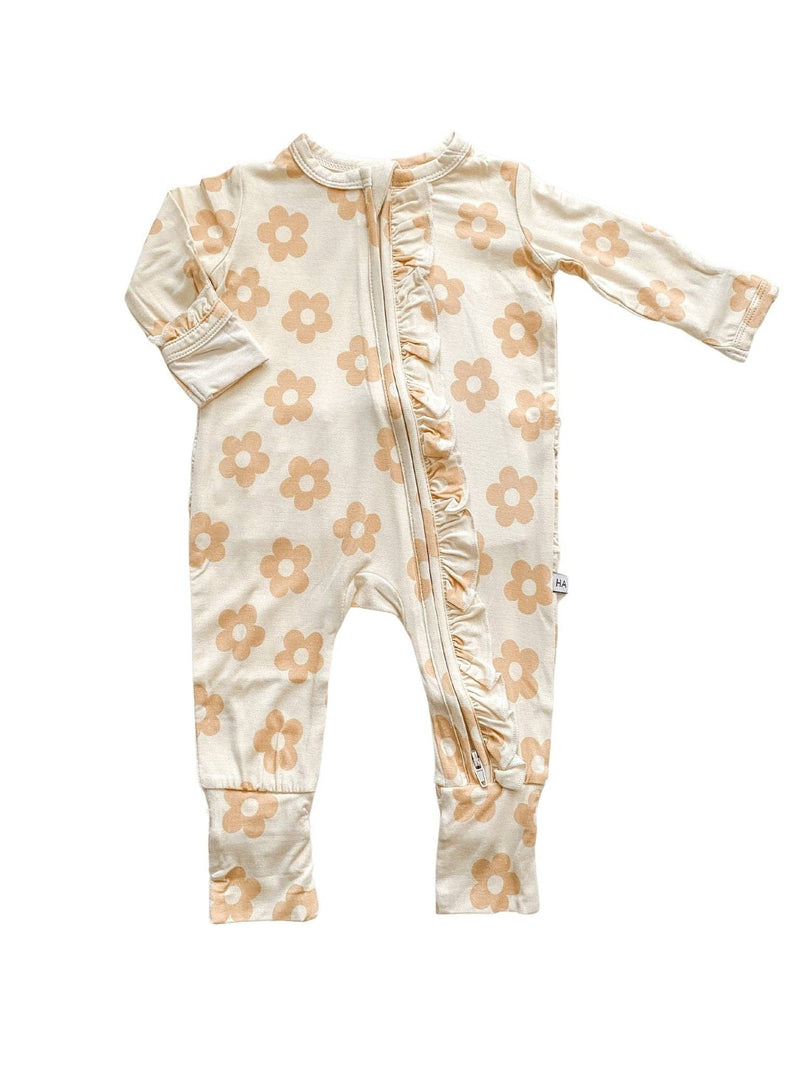 Ruffle Bamboo Zipper One Piece - Blush Daisy