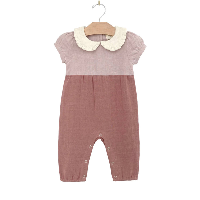 Colorblock Collar Romper- Soft Rose