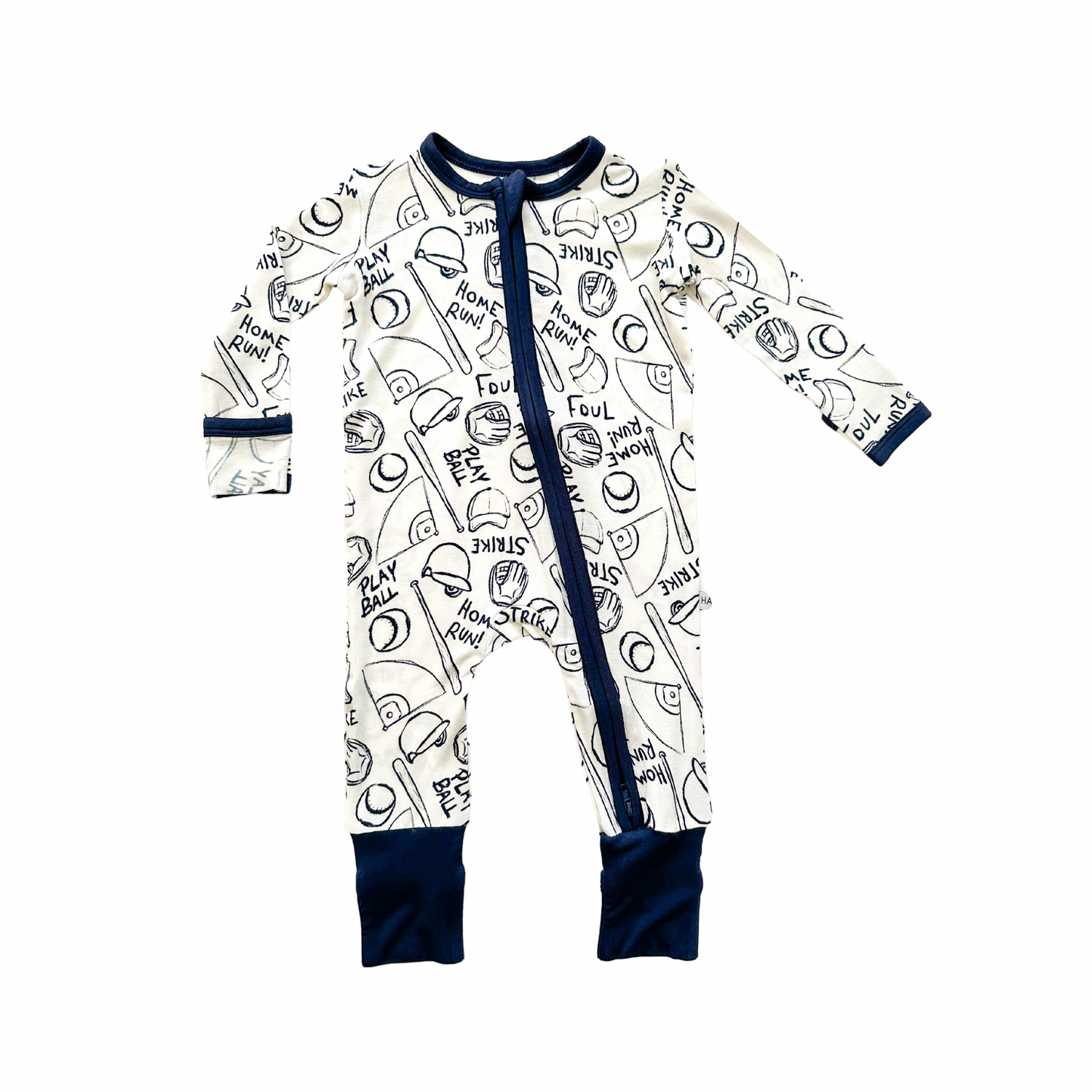 Zipper Bamboo Romper - Baseball