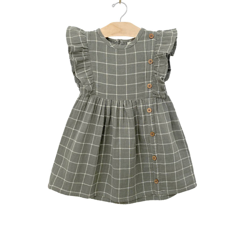 Side Button Dress- Windowpane