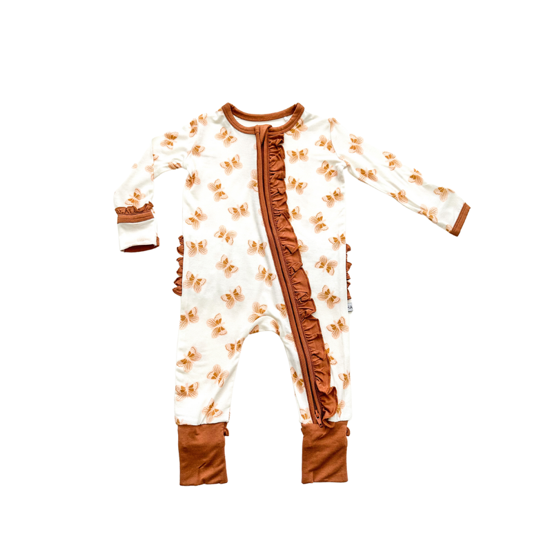 Ruffle Bamboo Zipper One Piece - Butterfly