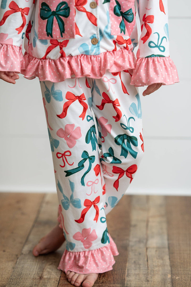 Kids Christmas Coquette Bow Pocket Lounge Ruffle Set
