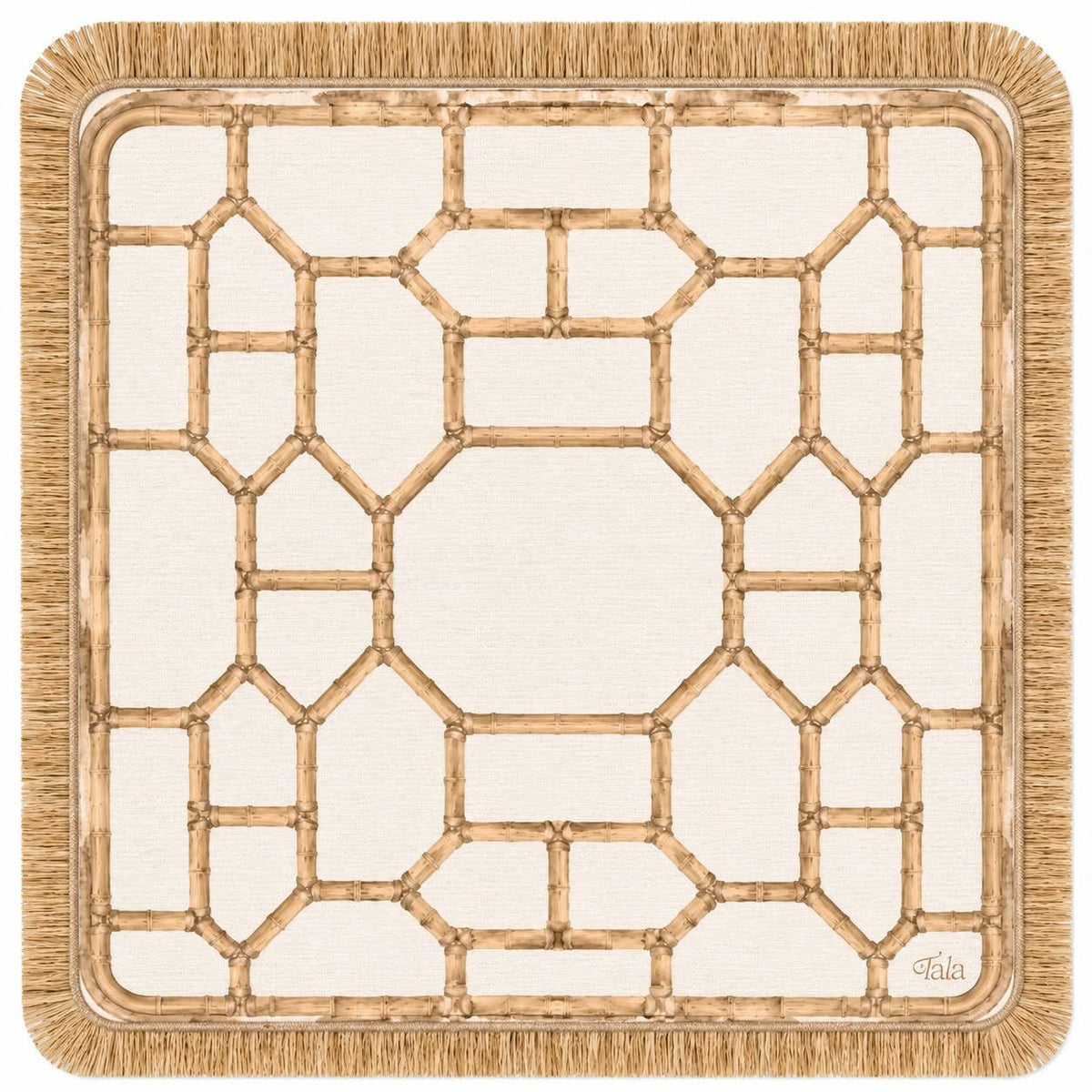 The Veranda Mahjong Mat - Bamboo Neutral with Rattan Fringe