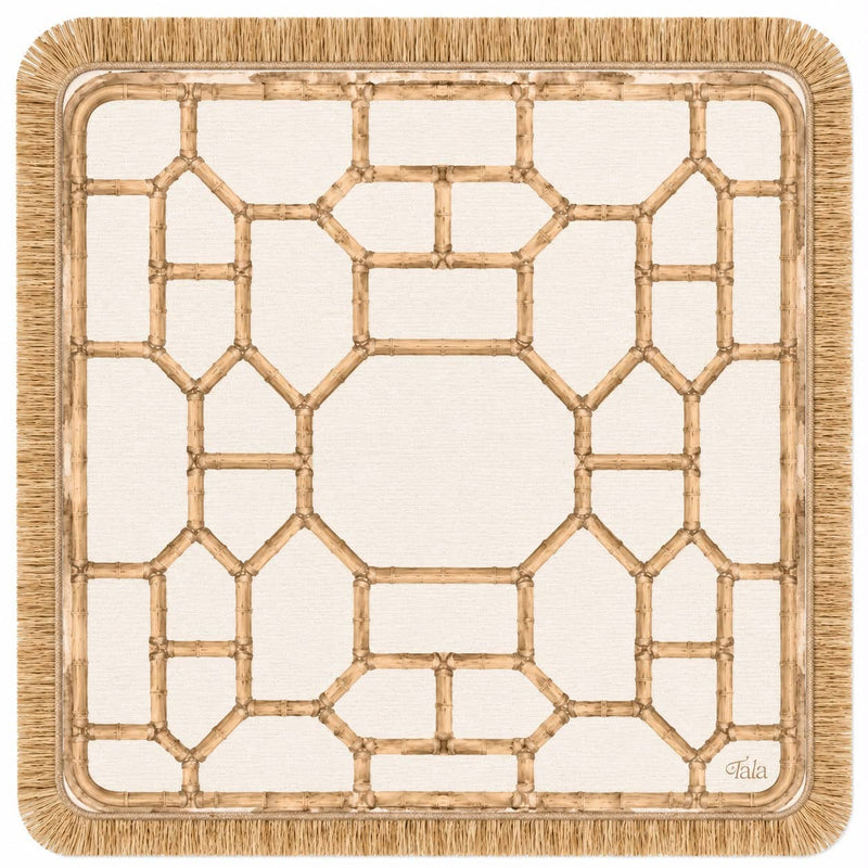 The Veranda Mahjong Mat - Bamboo Neutral with Rattan Fringe