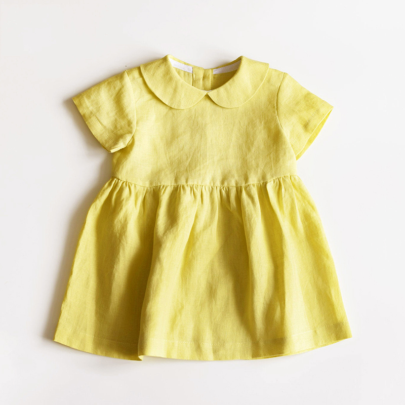 LINA organic linen dress: blue Little Bows and Gingham LINA organic linen dress: blue Little Bows and Gingham