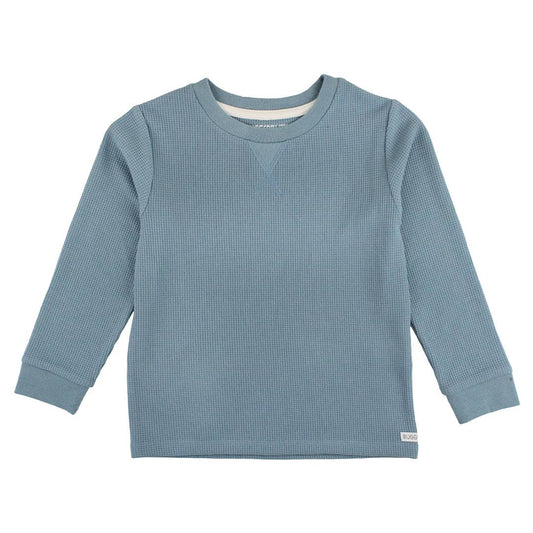 Slate Waffle Knit Long Sleeve Crew Neck Shirt: Blue