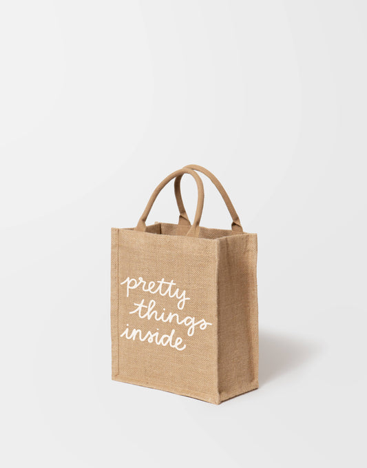 Reusable Gift Tote - Pretty Things Inside: White / Medium