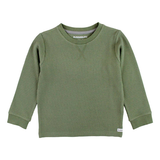 Sea Spray Waffle Knit Long Sleeve Crew Neck Shirt: Green