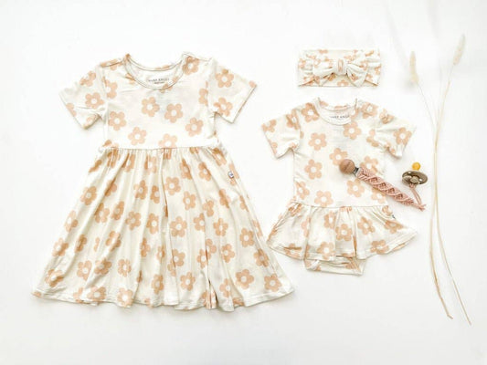 Twirl Skirt Bodysuit - Blush Daisy: Newborn