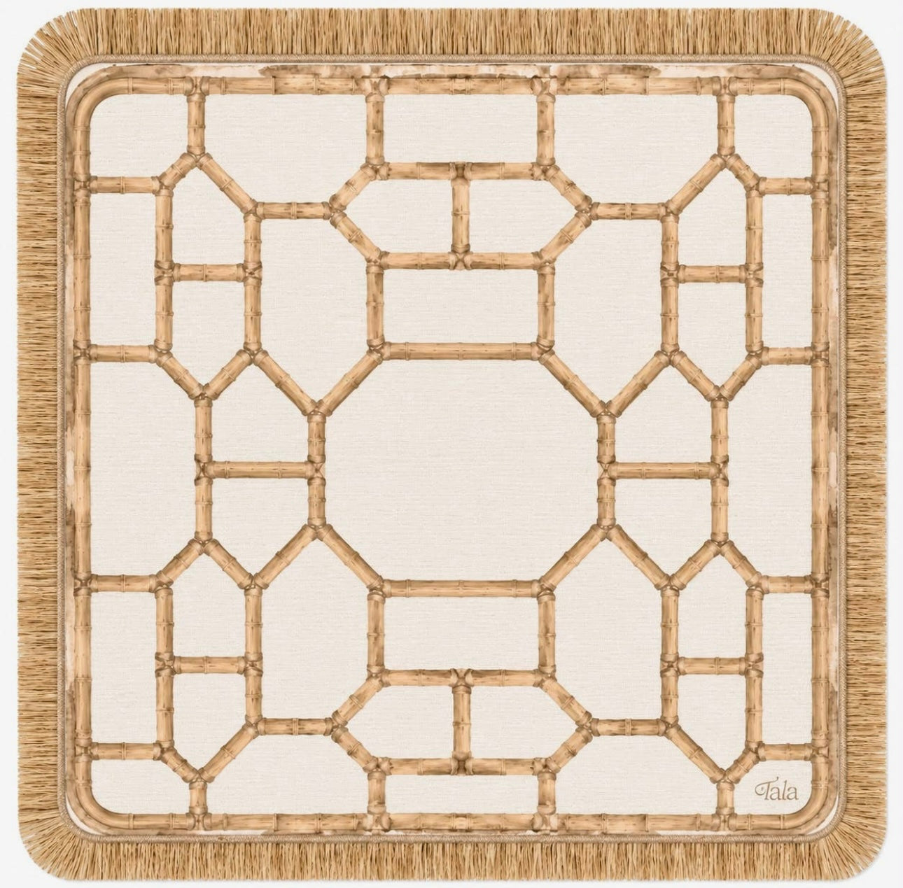 Tala Mahj - The Veranda Mahjong Mat - Bamboo Neutral with Rattan Fringe