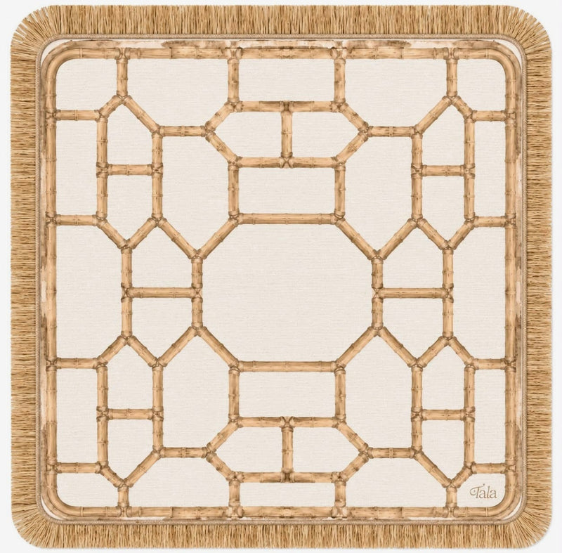 Tala Mahj - The Veranda Mahjong Mat - Bamboo Neutral with Rattan Fringe
