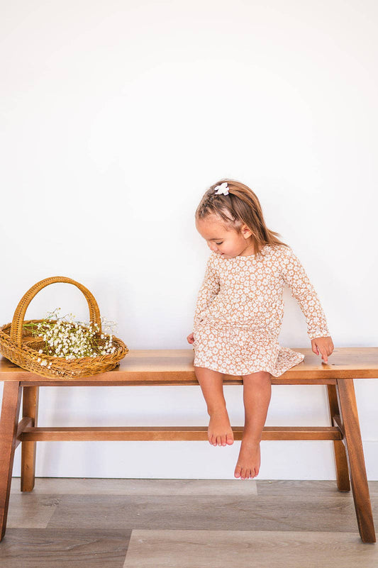 Long Sleeve Twirl Dress - Mocha Ditsy Floral: 3T