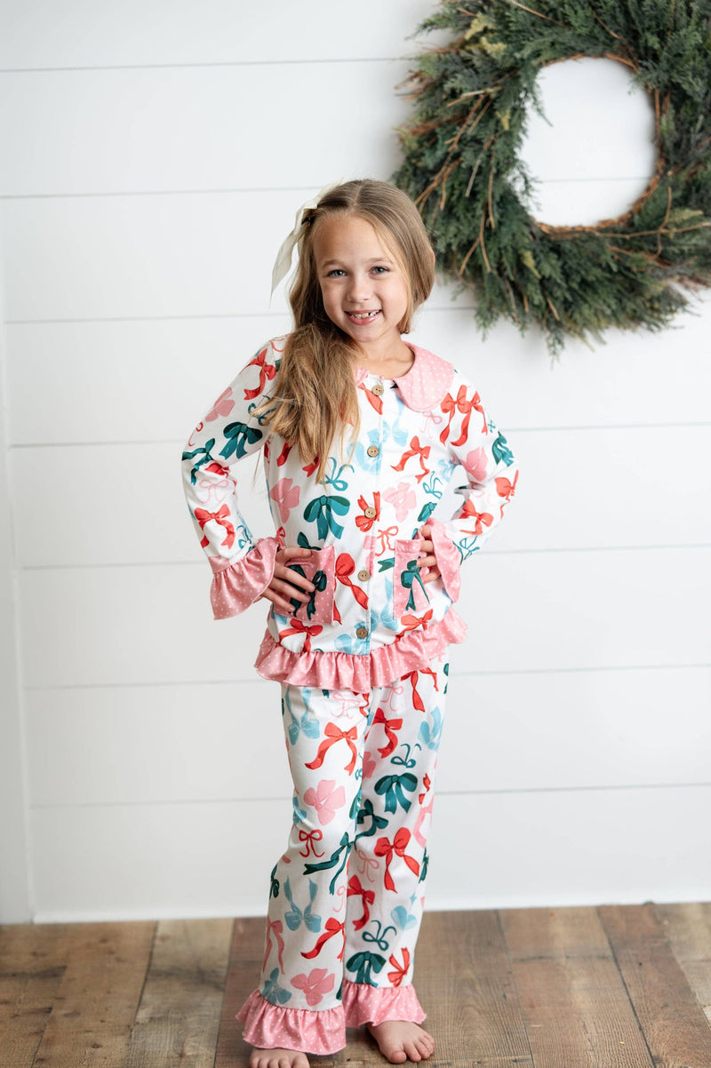 Kids Christmas Coquette Bow Pocket Lounge Ruffle Set