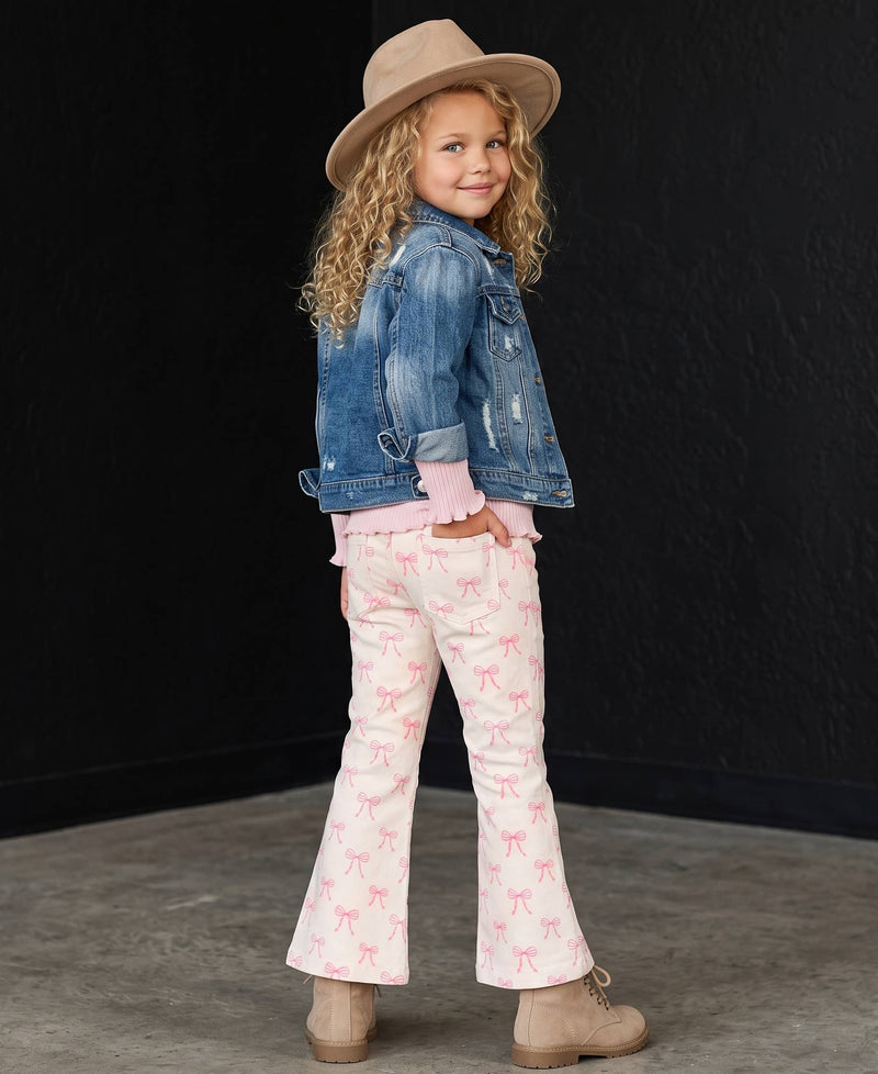 Kids Pink Coquette Bow Flare Denim Jeans