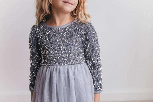 Kids Sequin Silver Holiday Fancy Sparkle Tulle Winter Dress: Silver