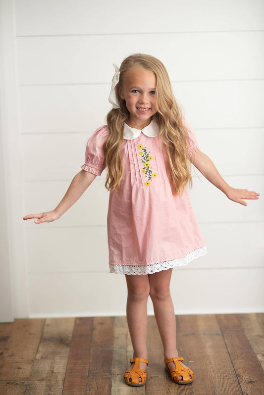 Kids Pink Embroidered Lace Collar Spring Easter Summer Dress: 10