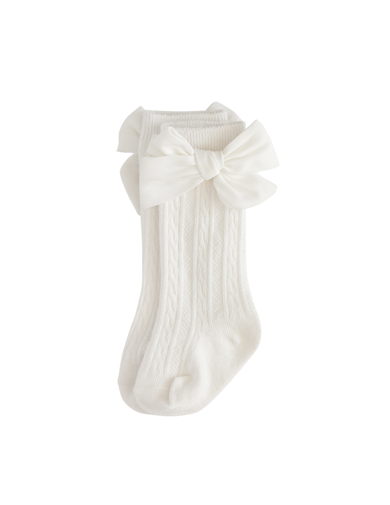 Luxe Knee-High Socks with Satin Bow - White